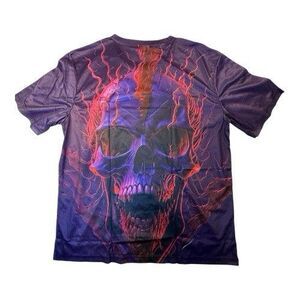 Skull Flames T-Shirt Purple Sunglasses Size XXL Short Sleeves Lightweight